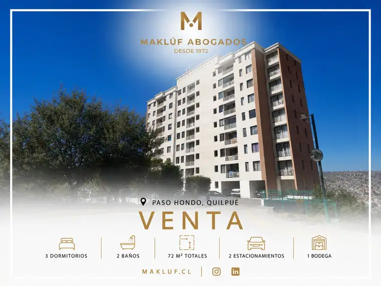 Departamento 3 dormitorios en venta, Paso Hondo, Quilpué — Quilpué, Valparaíso